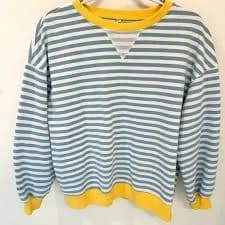 Classic Striped Oversized Crew Neck Blue and Yellow Women's Sweater