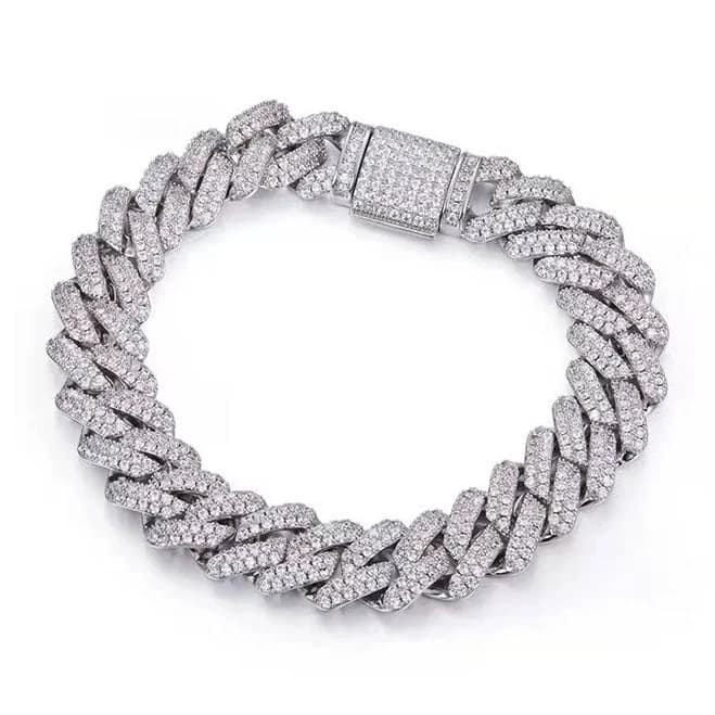 Sterling Silver Moissanite Cuban Pave Chain Bracelet