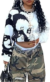 Women's Figure Graphic Sweatshirts Crew Neck Long Sleeve Loose Pullover Tops Streetwear