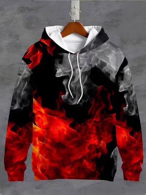 Red & Black Flame Print Hoodie - All Over Print 3d Hoodie