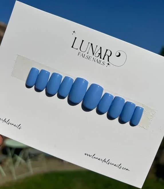 Light Blue Press On Nails: Long Square, Luxe Gel, Reusable