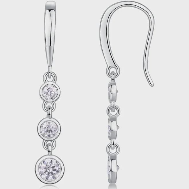 Sterling Silver Moissanite Cluster Drop Earrings