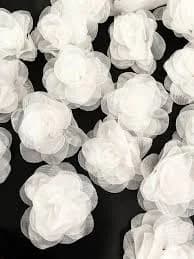 White Organza Roses 45mm, White Fabric Roses, 3D Chiffon Roses Appliqué Bridal Dress Making, Wedding Party Decor Costume Sewing Craft Rose