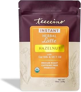 Organic Instant Hazelnut Herbal Latte – 14 Servings – Creamy Oat & Coconut Latte Plus MCT Oil with Buttery Hazelnuts & Dates Accenting Roasted Chicory – Prebiotic, Caffeine-Free – 7.9 ounces