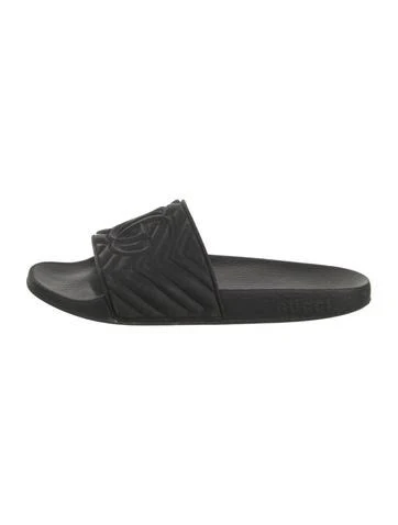 Gucci Double G Logo Rubber Slides in Black, Women's 8.5