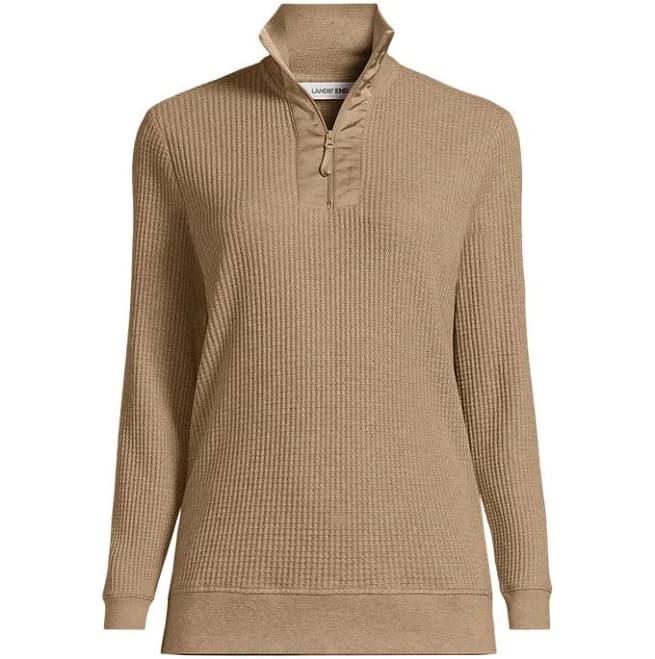 Lands' End Women's Long Sleeve Waffle Quarter Zip Pullover
