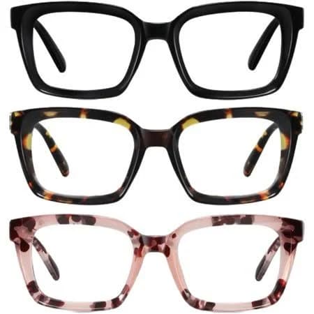3 Pack Tortoiseshell Reading Glasses, Blue Light Blocking Square Anti Glare Reading Glasses for Women, Size: One size