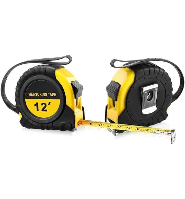 12 ft Retractable Tape Measure with Automatic Lock, Belt Clip, and Wrist Strap