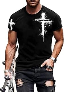 Mens T-Shirts Jesus Cross Faith Vintage Oil Painting Casual Short Sleeve T-Shirts Summer Crew Neck Christian Tops