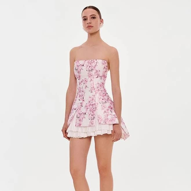 Millà Women's Strapless Sakura Mini Dress with Accent Lacin
