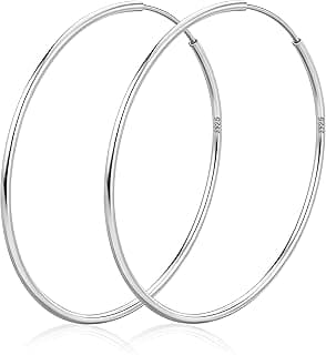 925 Sterling Silver Hoop Earrings for Women Hypoallergenic Endless Silver Thin Hoop Earrings for women Lightweight Large Big Endless Thin Hoops Earring 30/40/50/60/70mm