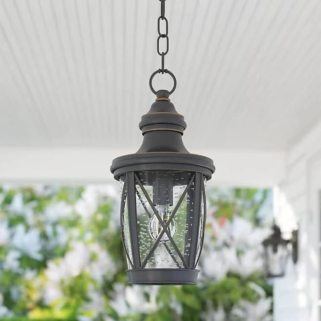 allen + roth Castine Bronze Craftsman Seeded Glass Lantern