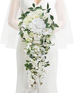 Serwalin 11Inch Bridal Bouquet White Green Wedding Bouquets for Bride Bridesmaid Artificial Wedding Flowers for Wedding Ceremony Anniversary