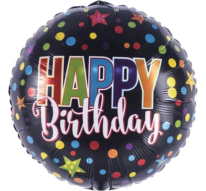 18" Happy Birthday Black with Stars Foil