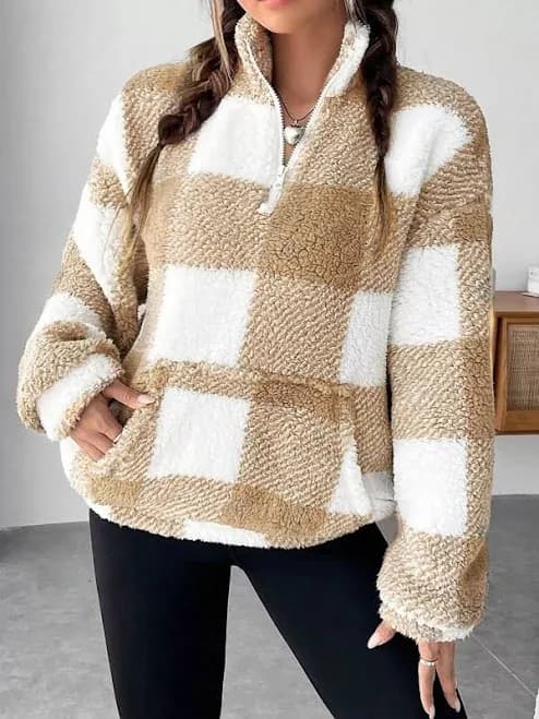Full Size Plaid Sherpa Sweatshirt