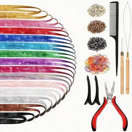Fairy Glitter Hair Tinsel Kit with Heat Resistant Hair Extensions