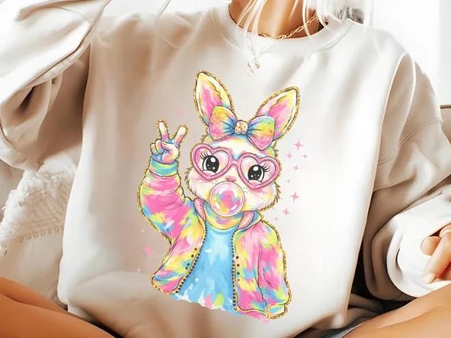 Tie Dye Bunny Heart Glasses Rabbit Crewneck Sweatshirt