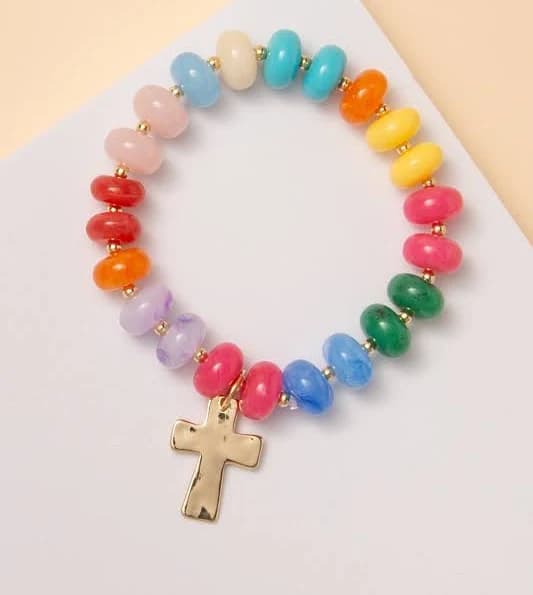 Willow Marbled Glass Bead Stretch Bracelet