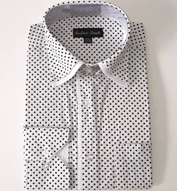 Men's Mini Polka Dot Fashionable Cotton Dress Shirt 617 White & Black