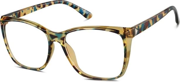Zenni Women's Square Glasses Tortoiseshell Full Rim Frame, Universal Bridge Fit, Extended Fit, Custom Engraving, Blokz Blue Light Glasses, 2030339