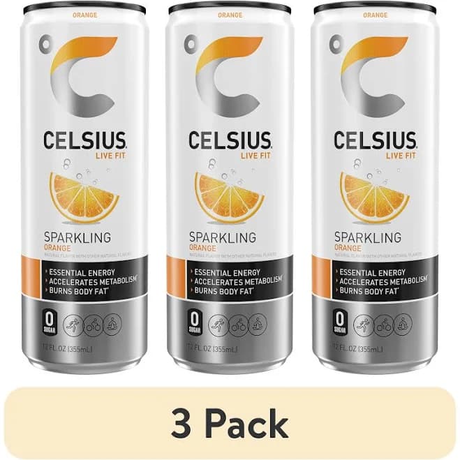 (3 pack) Celsius Sparkling Orange, Functional Energy Drink 12 fl oz Single Can