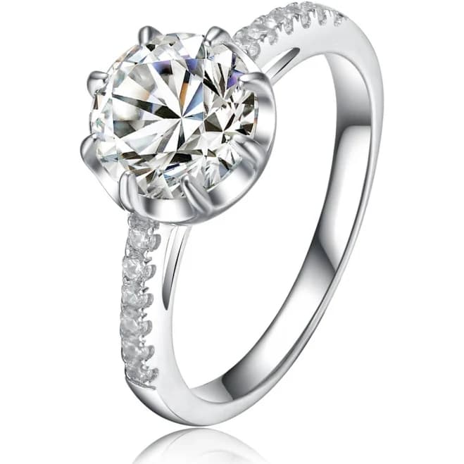 Genevive Sterling Silver White Gold Plated Cubic Zirconia Solitaire Ring