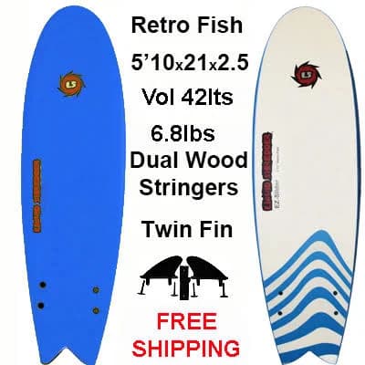 Liquid Shredder, Red 8' Foamie Surfboard with Removable Tri-Fin Thruster Fin System, FSE Economy EZ Slider Softboard, Beginner to Intermediate