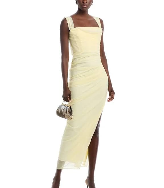 AQUA Women's Ruched Mesh Dress