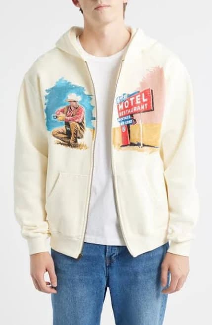 ONE OF THESE DAYS Morning's First Remark Cotton Graphic Hoodie in Bone at Nordstrom, Size Large