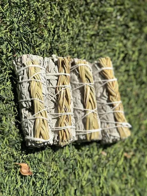 Wholesale White Sage Braided Sweetgrass 4" inch Smudge Sticks Bulk, Organic White Sage at Wholesale Price, Sage for Cleansing, Handmade