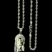 Mens Real 10K Yellow Gold Jesus Head Face Charm Pendant & 2.5mm Rope Chain Necklace Set