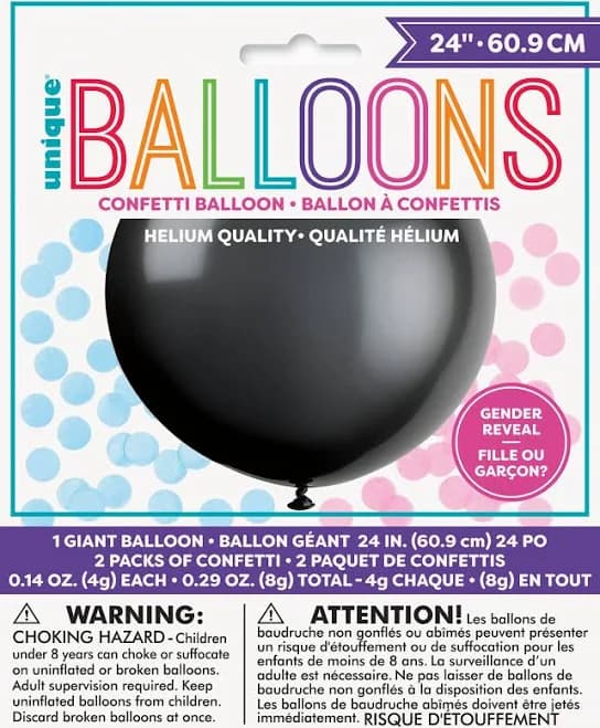 Black Gender Reveal Balloon with Confetti 24"
