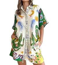 Amazon.com: 2025 Summer Women's 2-Piece Outfit，Fashion Floral & Bird Print Short Sleeve Cardigan & Elastic Waist Shorts Set (green, XS) : Clothing, Shoes & Jewelry