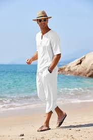 COOFANDY Men's 2 Pieces Linen Set Henley Shirt Short Sleeve and Harem Capri Pants Wide Leg Baggy Beach Yoga Trousers Outfits : Clothing, Shoes & Jewelry - Amazon.com