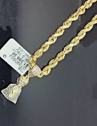 Genuine 10K 22 Inches Rope Chain 0.18CT diamond Dollar Money Bag – Globalwatches10
