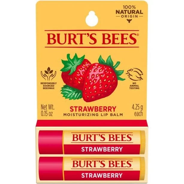 Lip Balm - Strawberry, Lip Moisturizer With Responsibly Sourced Beeswax, Tint-Free, Natural Origin Conditioning Treatment, 2 Tubes, 0.15 oz.