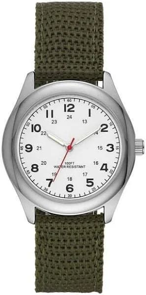 George Men's Watch: Silvertone Case, White Easy Read Dial, Olive Green