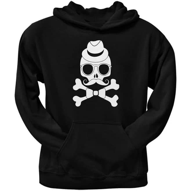 Hipster Skull And Crossbones Black Adult Pullover Hoodie