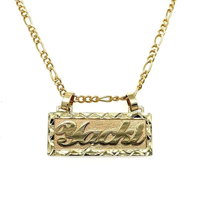 14k Gold Name Necklace Diamond Cut Edge Nameplate