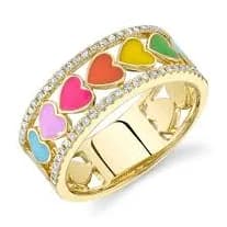 14K Gold 0.24 CT Diamond Multi-Color Heart Enamel Ring