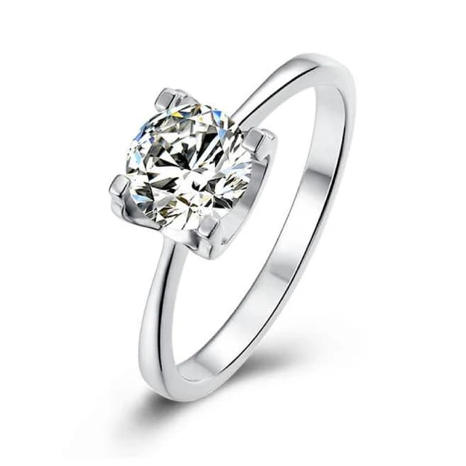 Solitaire Round Moissanite Engagement Ring Sterling Silver ReadYourHeart