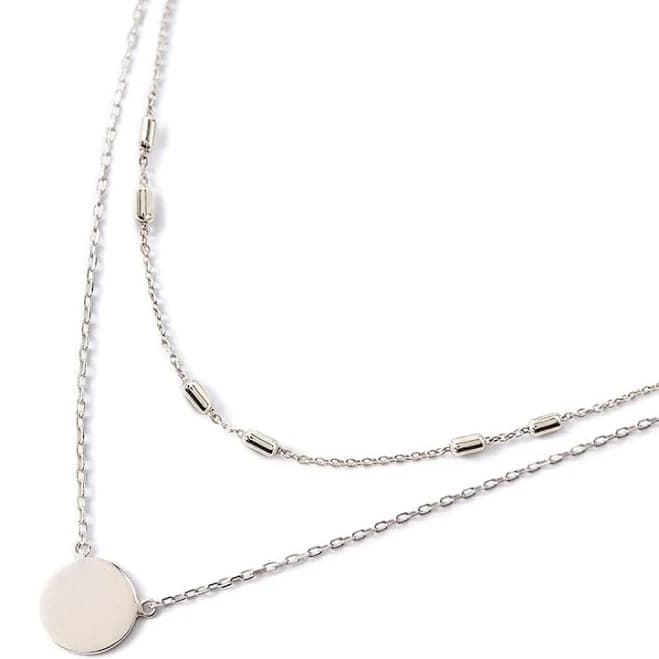 Layered Disc Pendant Choker Necklace for Women 925 Sterling Silver-Tone,Gold-Tone Dainty Full Moon Circle Coin Collar Two-Double Chain Fashion Y Jewelry Best Box Birthday Wedding (Silvery)