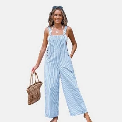 Cupshe Women's Striped Square Neck Straight Leg Overalls