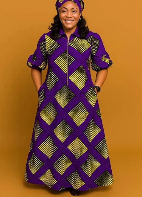 African Print Maxi Dress with Pockets