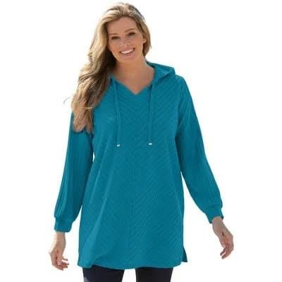 Woman Within Plus Size Rib-Knit Sherpa Hoodie Sweatshirt