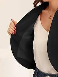 Allegra K Casual Business Cropped Blazer for Women's Short Sleeve Collarless Open Front Cardigan Work Jacket Shrug X-Small Black at Amazon Women's Clothing store