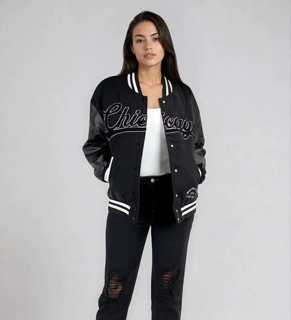 TOBI Signature Edge Snap Button Embroidery Varsity Jacket