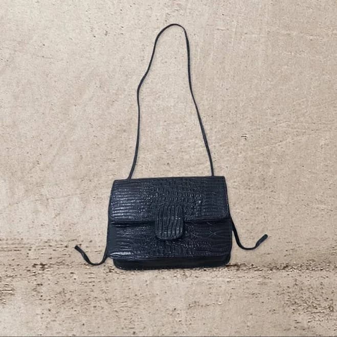 Crocodile Embossed Flap Shoulder Bag