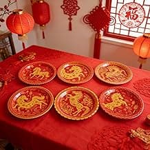 KYMY Vietnamese and Chinese New Year Paper Plates, 60pcs 9 Inch Disposable Tết Nguyên Đán Dinner Plates, Asian Vietnam Lunar New Year Party Tableware for Spring Festival Decorations