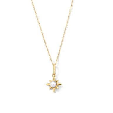Freshwater Pearl Star Pendant Necklace in Yellow Gold